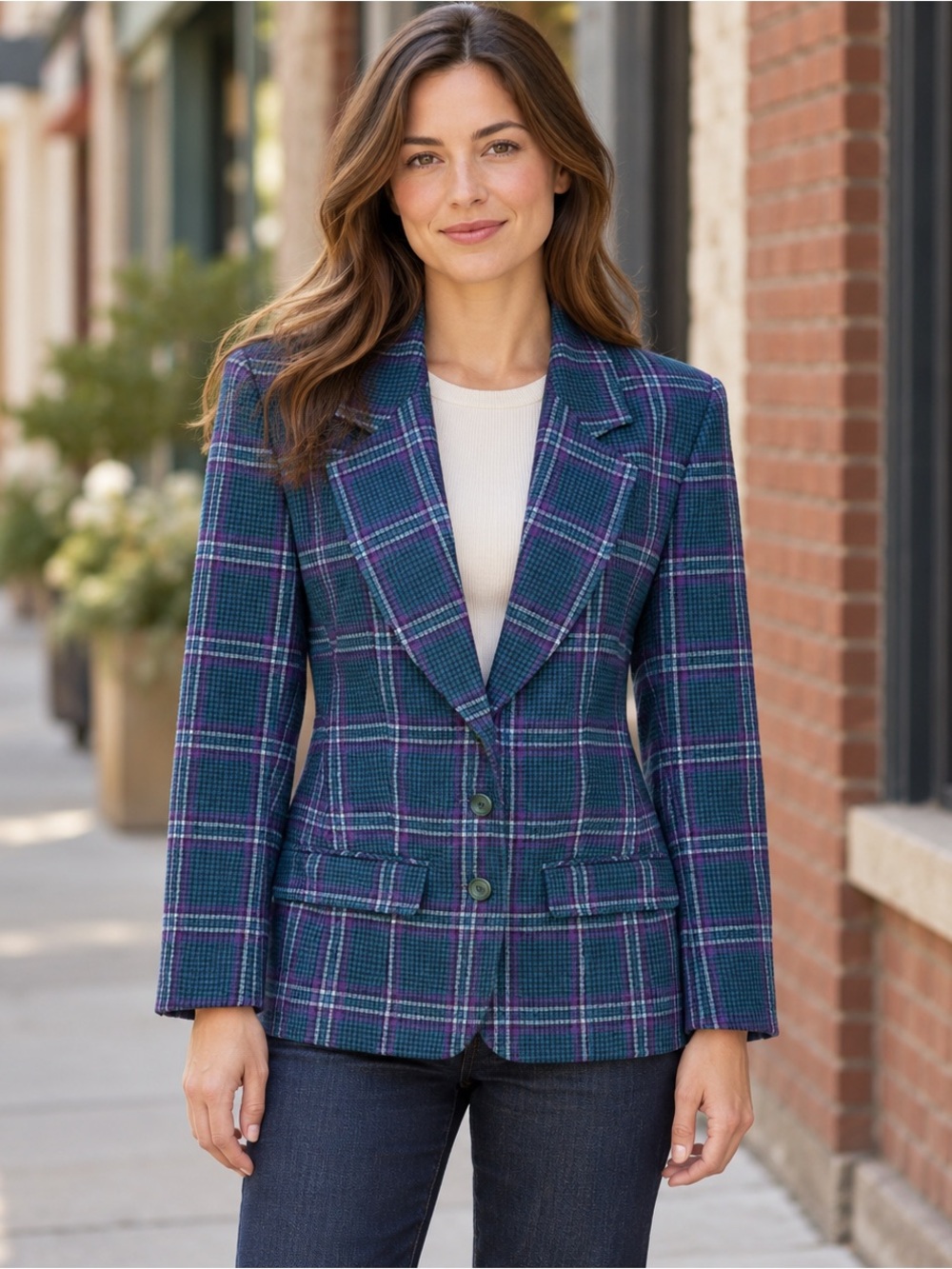 Vintage Pendleton Wool Plaid Blazer USA Made Size 6 Teal Purple